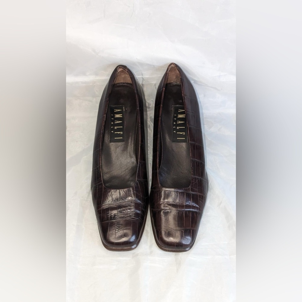 Amalfi Italy Women's Shoes Size 9AA Leather Pumps Brown Animal Print
